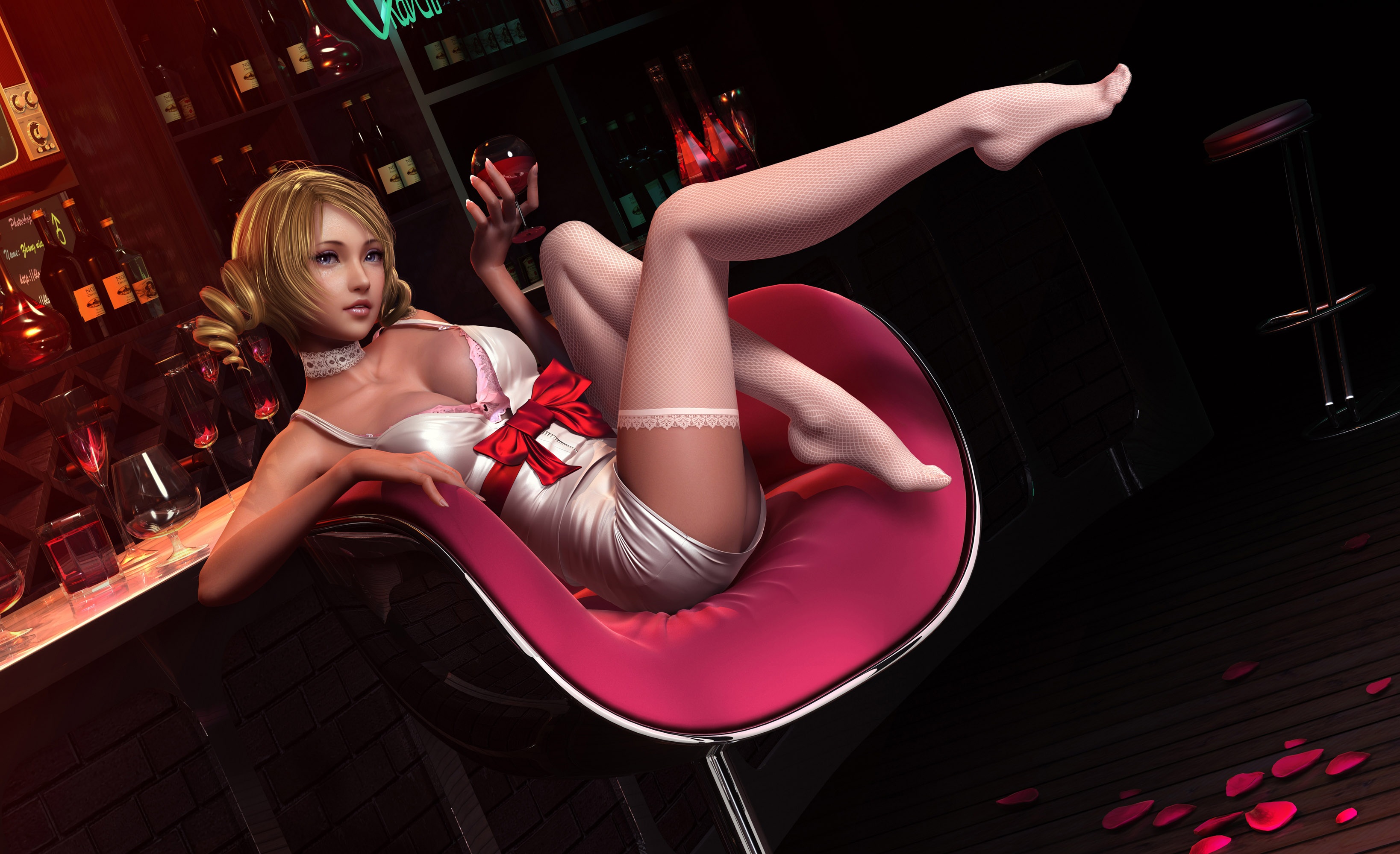 аниме картинка девушка сидит в баре и выпивает catherine by znz